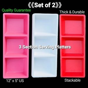 🆕️12x5 Rectangular 3 Section Serving Platters 《Pink•White•Red》